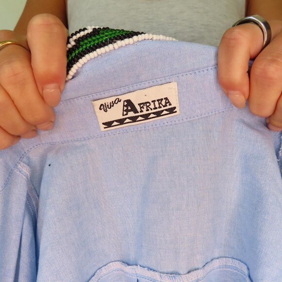 VIVA AFRIKA BLUE BEADED NATIVE AMERICAN BUTTON DOWN TOP WOMENS XL - Picture 5 of 8